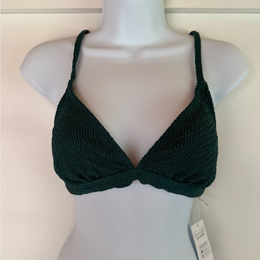 Cupshe Green Textured Swim Bra with Adjustable Straps New
